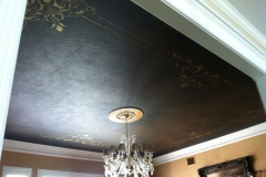 Faux finish dinning room  ceiling mural with metallic decorative design