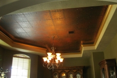 Formal dinning room ceiling mural. Faux finish with metallic stencil
