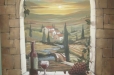 Wine room mural. Trompe l'Oeil. Tuscan landscape