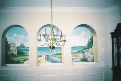 Dining room mural. Trompe l'Oeil windows and landscape